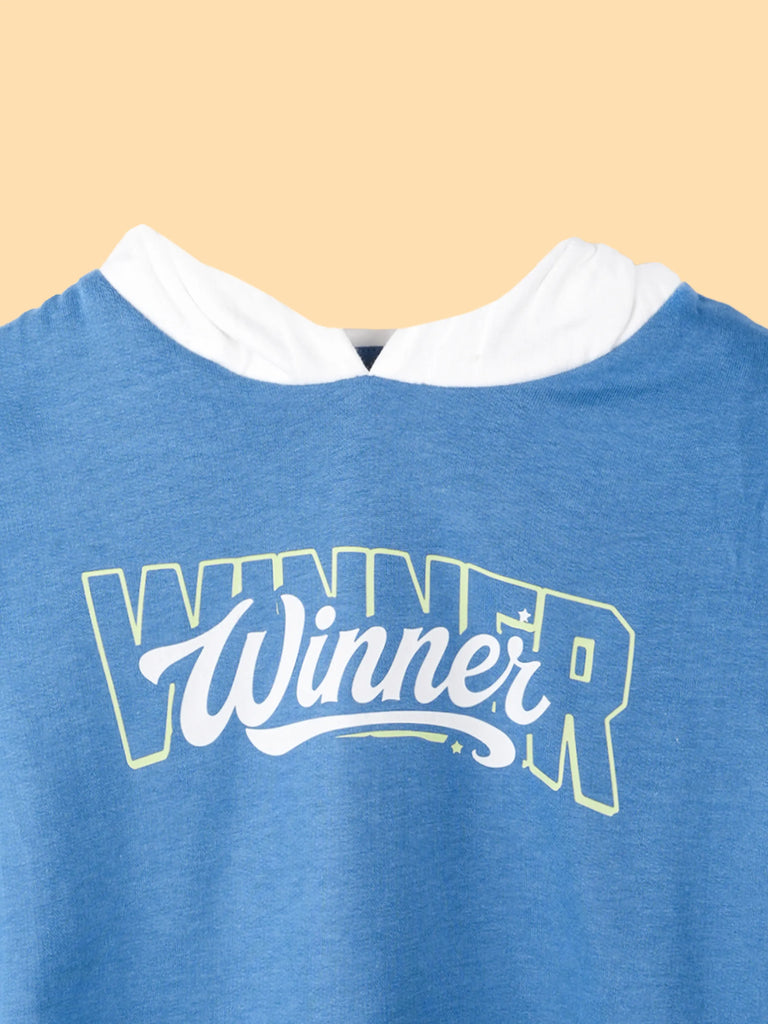 BambooTEC™ Bamboo Boys Hoodie – Blue Winner Print Full-Sleeve Hooded Sweatshirt