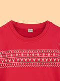 Unisex Cotton Sweatshirt – Red Full-Sleeve Christmas Fair Isle Printed Pullover
