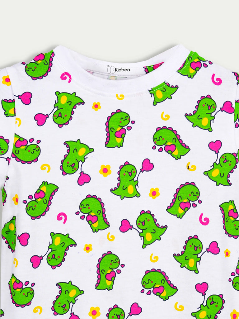 Organic Cotton Unisex Kids Co-ord Set – Soft Breathable Dinosaur Print T-Shirt & Shorts Set