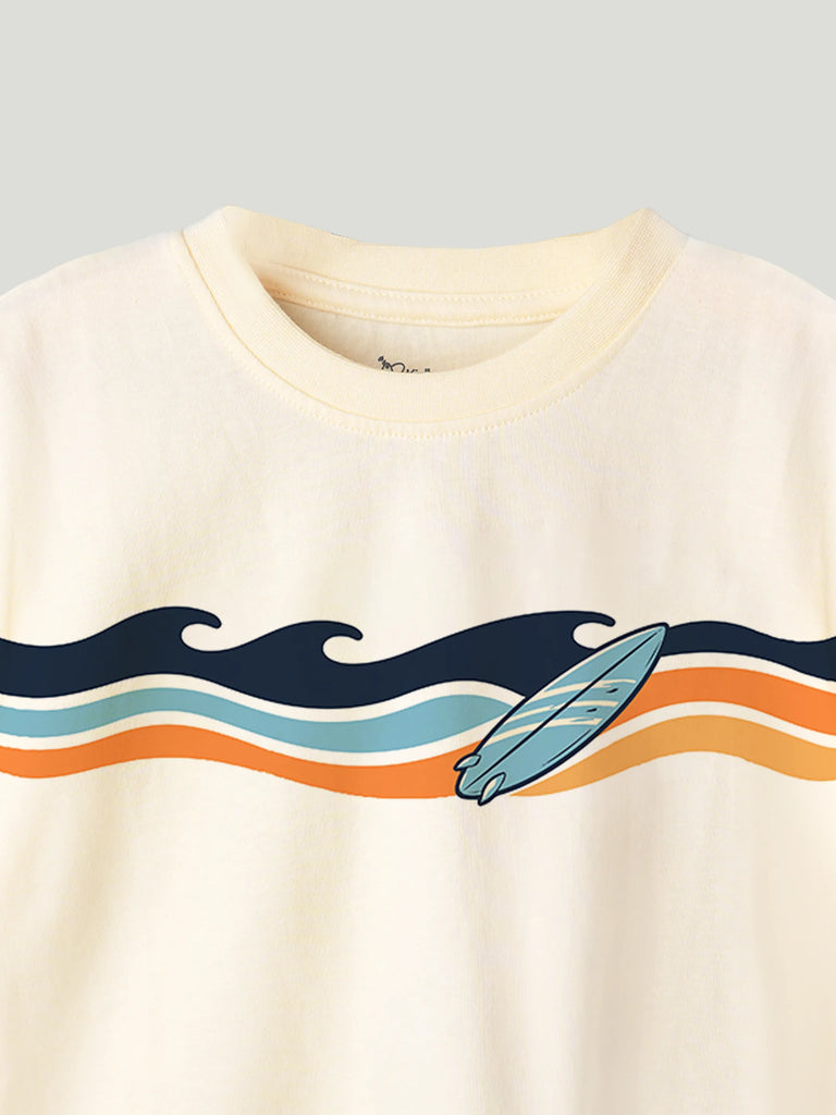 Unisex Bamboo Fabric Cream Surf Print Oversized T-Shirt