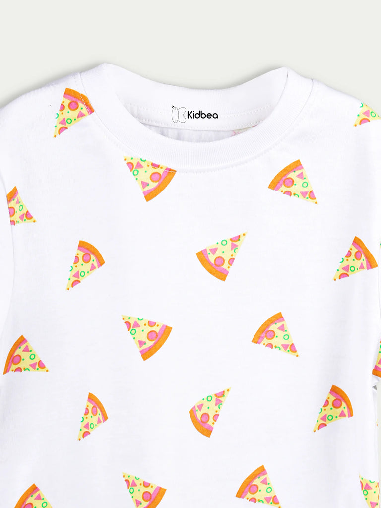 Organic Cotton Unisex Kids Co-ord Set – Soft Breathable Pizza Print T-Shirt & Shorts Set
