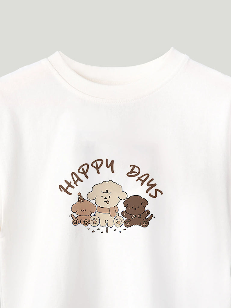 Unisex Bamboo Fabric White Happy Days Print Oversized T-Shirt