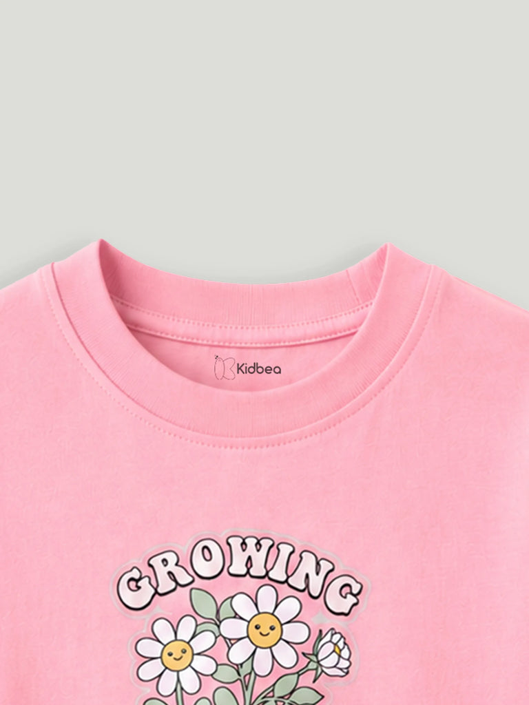 Bamboo Fabric Girls Kids T-Shirt – Growing Everyday Flower Print Soft Tee