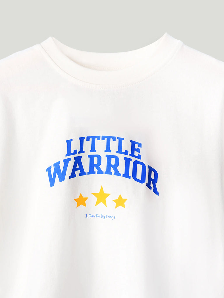 Unisex Bamboo Fabric White Little Warrior Oversized T-Shirt