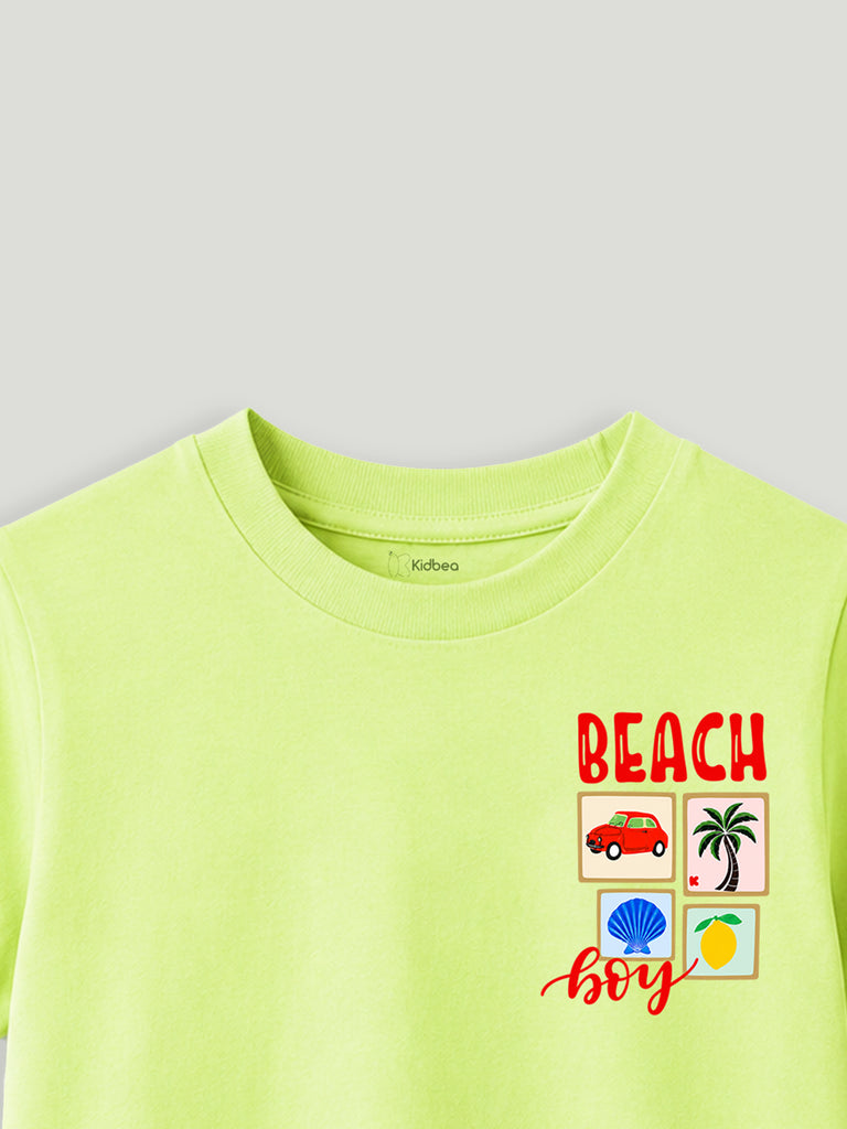 Bamboo Fabric Unisex Kids T-Shirt – Beach Print Soft Breathable Tee