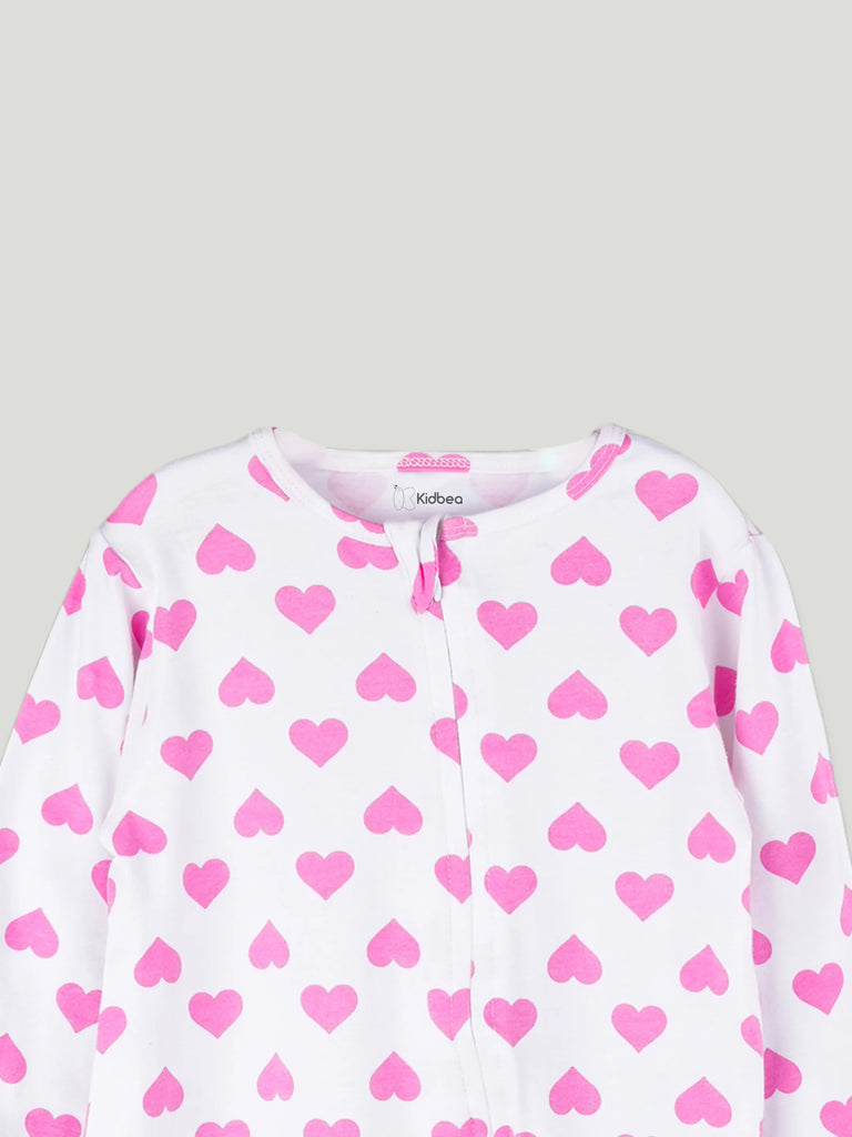 Organic cotton Heart Print Romper/Bodysuit - Pink