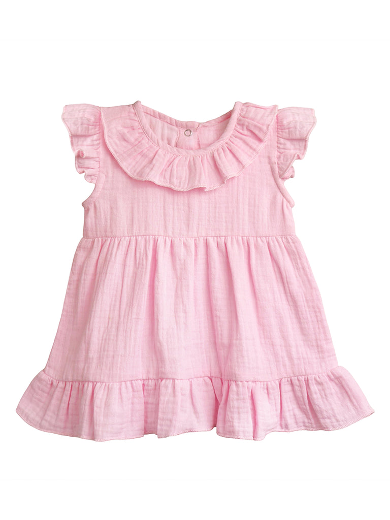 Light Linen Charming Pink Girls Frock | Pink