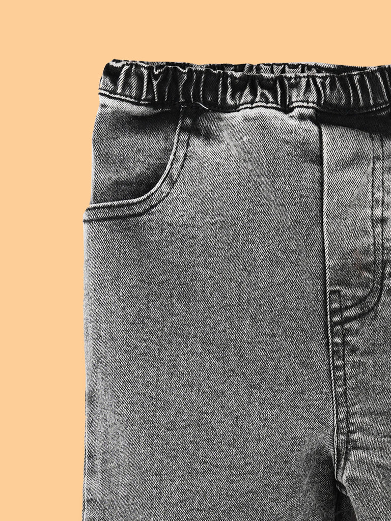Unisex Denim Jeans – Grey Wide-Leg Casual Jeans with Elasticated Waist
