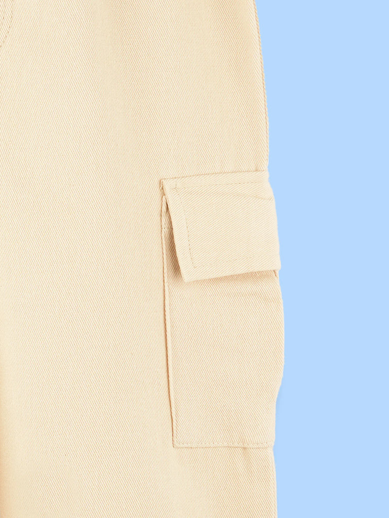 Unisex Light Beige Cotton Kids Cargo Pants – Comfortable Everyday Bottomwear