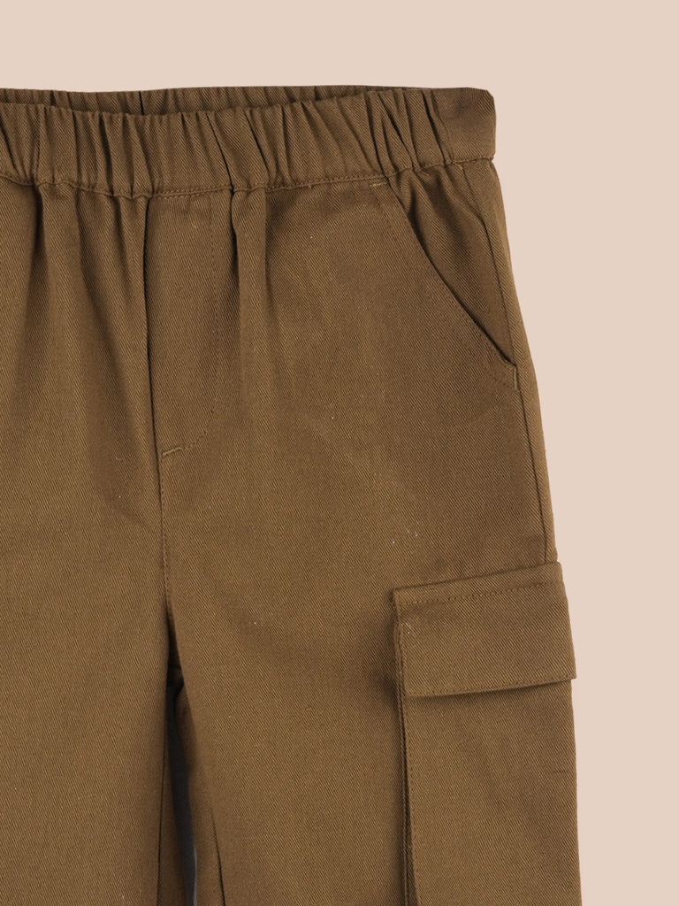 Unisex Cotton Kids Cargo Jogger Pants – Light Brown Comfortable Bottomwear