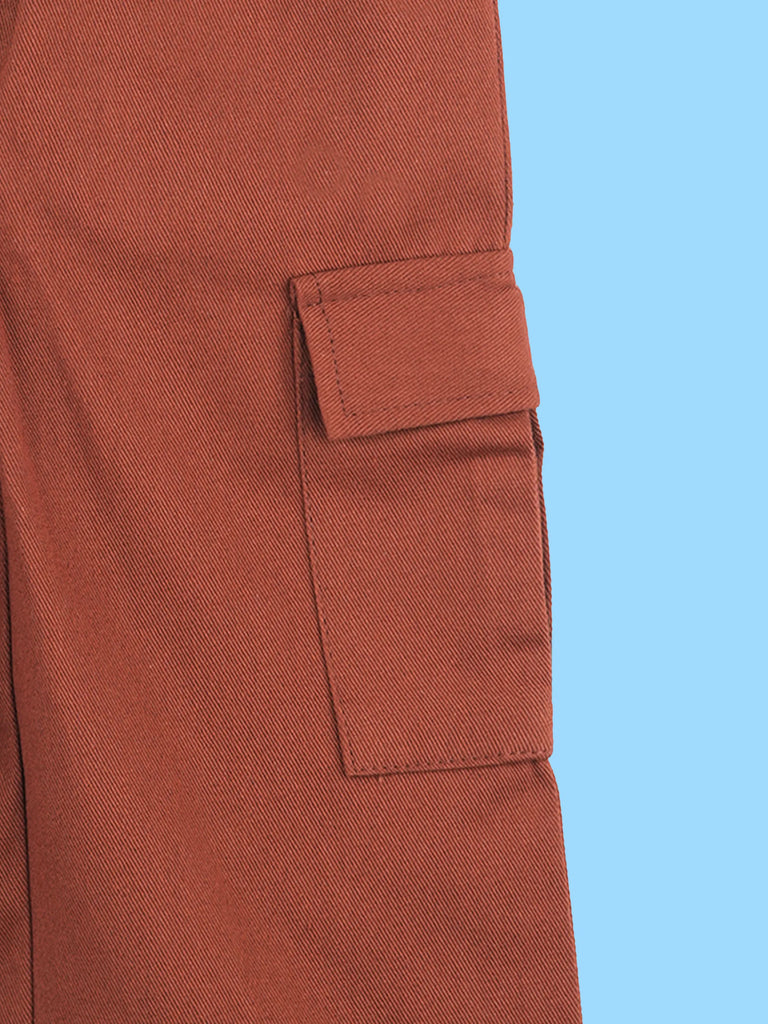 Unisex Brown Cotton Kids Cargo Shorts – Comfortable Everyday Bottomwear