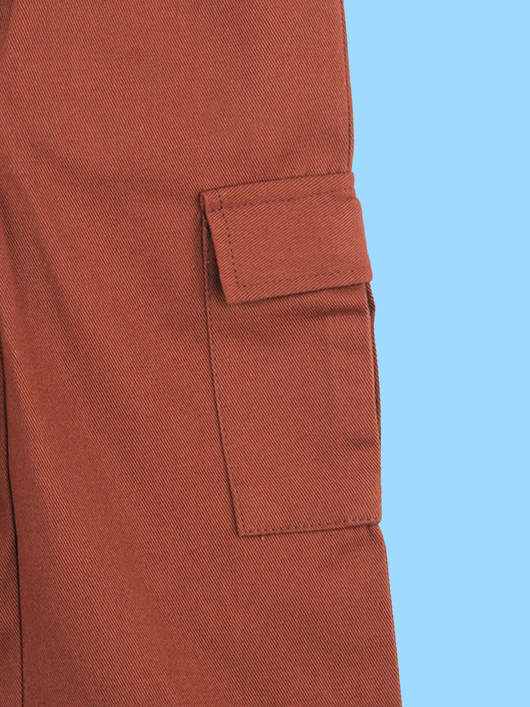 Unisex Brown Cotton Kids Cargo Shorts – Comfortable Everyday Bottomwear