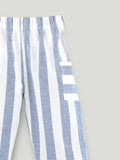 Girls Cotton Striped Peplum Top & Wide Leg Pants Co-ord Set - Blue & White