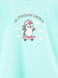Girls Aqua Top – Lil Penguin Energy Print with Ruffle Sleeves
