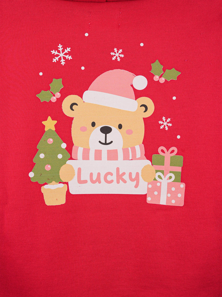 Unisex Cotton Hoodie – Red Full-Sleeve Christmas Printed Pullover Sweatshirt