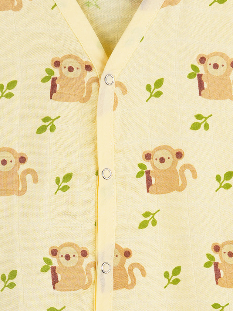 BambooTEC™ Bamboo Muslin Baby Jhabla – Monkey & Leaf Print