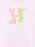 Girls Pink Top – Happy Floral Letter Print with Ruffled Edges