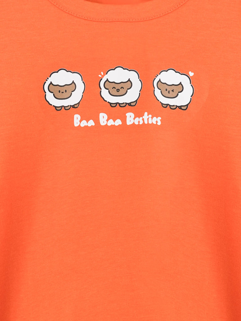 BambooTEC™ Bamboo Girls Orange Top – Baa Baa Besties Print
