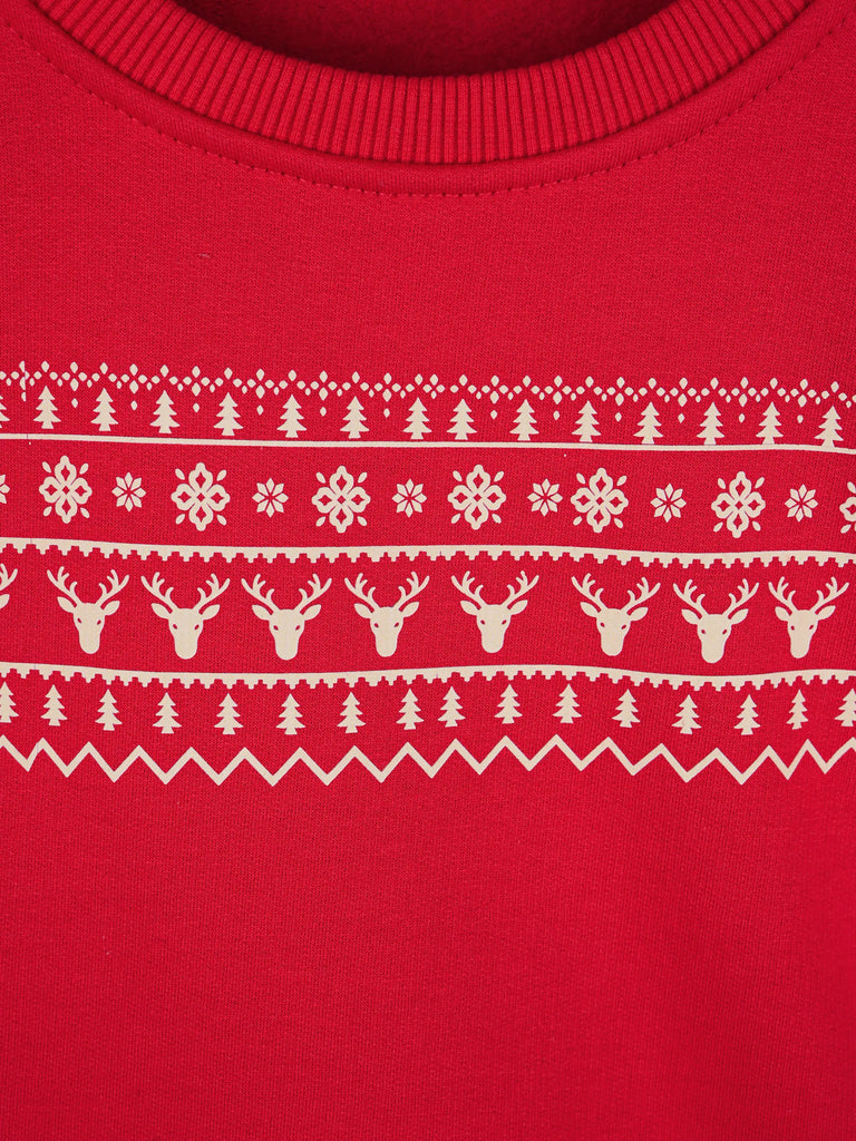 Unisex Cotton Sweatshirt – Red Full-Sleeve Christmas Fair Isle Printed Pullover