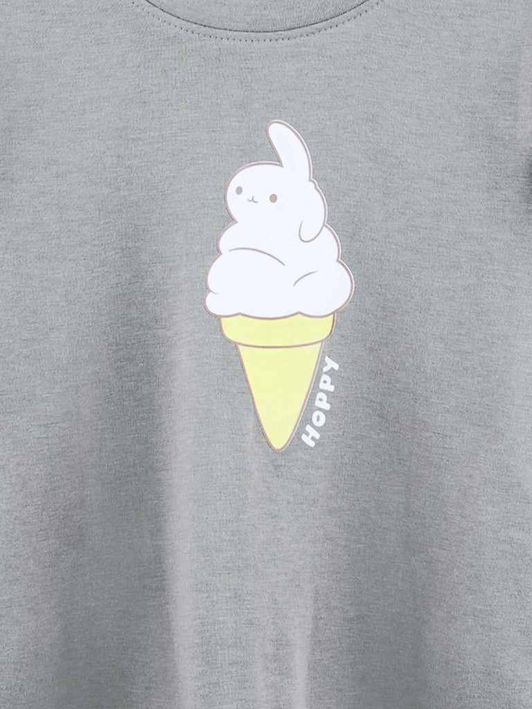 Girls Grey Full-Sleeve Top – Ice Cream Bunny Print