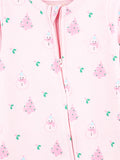 Cotton Baby Girls Footed Romper – Pink Christmas Print Full-Sleeve Romper