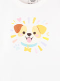 Girls White Top – Cute Puppy Print with Round Neck