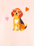 Girls Peach Top – Cute Puppy Print with Ruffle Sleeves
