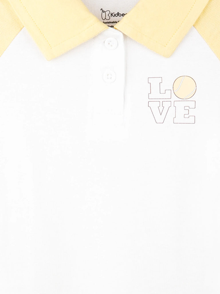 BambooTEC™ Bamboo Girls Frock – Yellow & White Love Graphic Full-Sleeve Dress