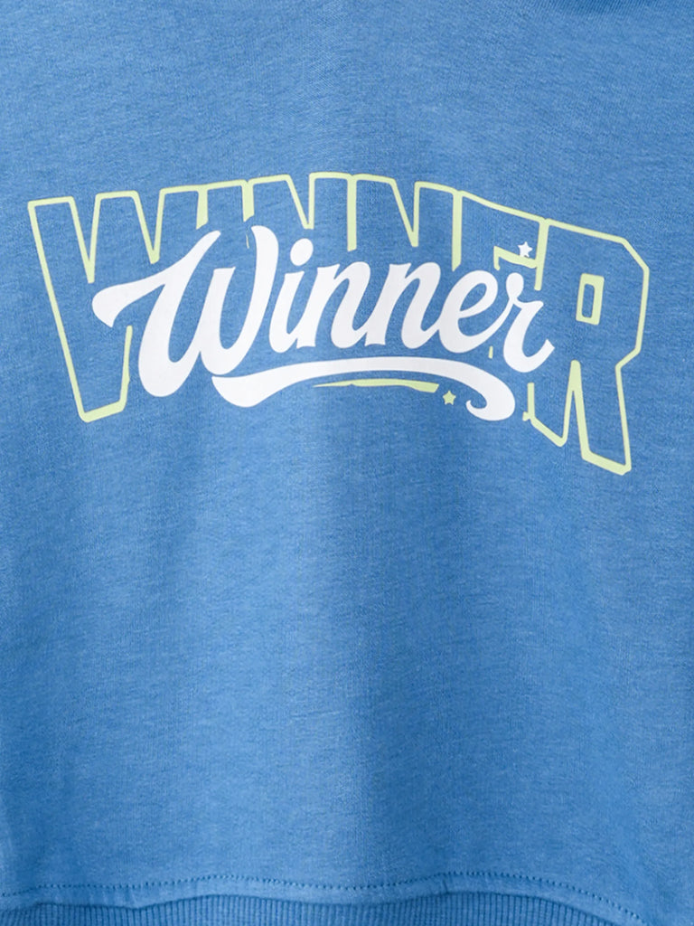 BambooTEC™ Bamboo Boys Hoodie – Blue Winner Print Full-Sleeve Hooded Sweatshirt