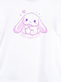 Girls White Top – Cute Bunny “Nom Nom Nom” Print with Ruffle Sleeves