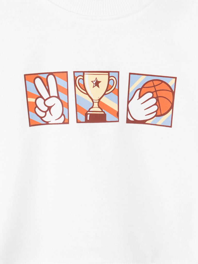 BambooTEC™ Unisex Kids Sweatshirt – White Sports Graphic Full-Sleeve Crewneck