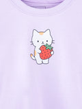 Girls Lavender Full-Sleeve Top – Strawberry Kitty Print
