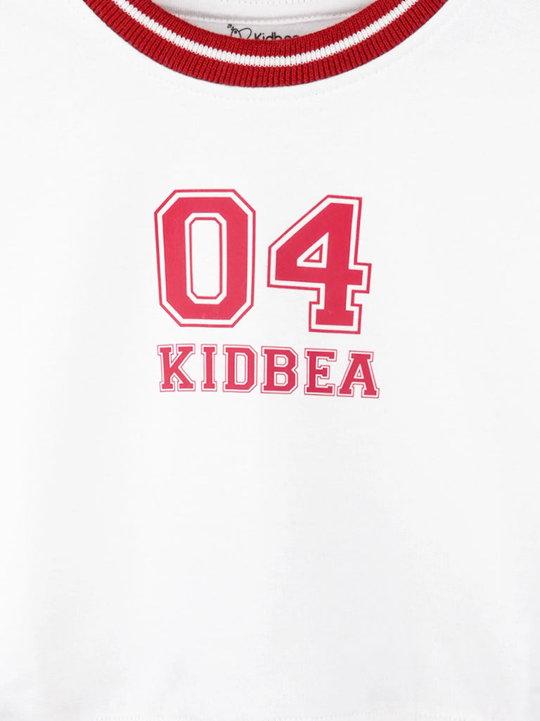 BambooTEC™ Bamboo Boys Sweatshirt – White & Red 04 Graphic Full-Sleeve Crewneck