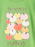 Girls Green Top – Pumpkin Season Print with Ruffle Sleeves