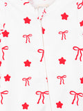 Cotton Baby Footed Romper – White Bow & Star Print Full-Sleeve Romper