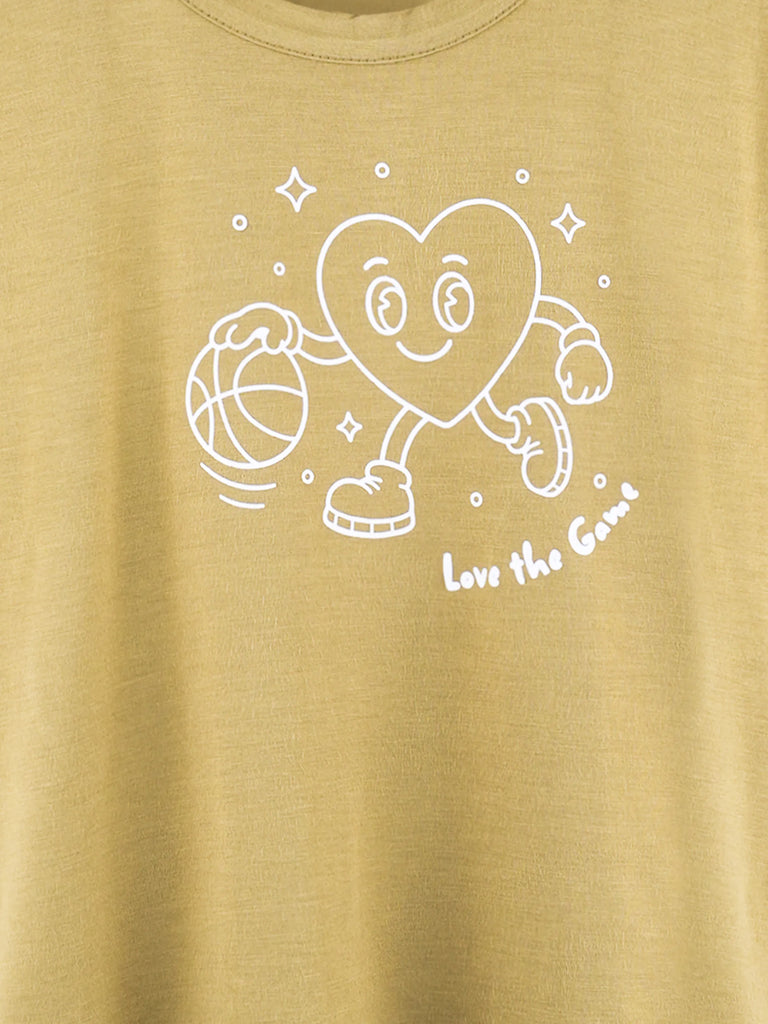 BambooTEC™ Bamboo Girls Mustard Top – Love the Game Print
