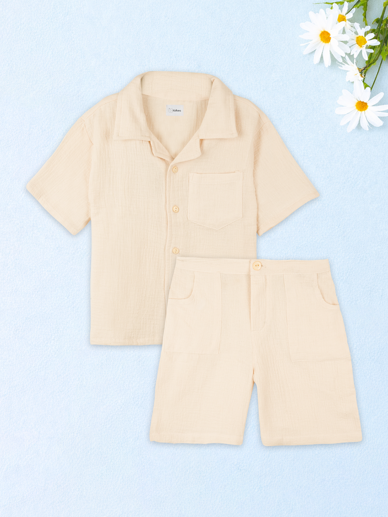 Light Organic cotton Shirt & Pant Off-White Co-ord Set