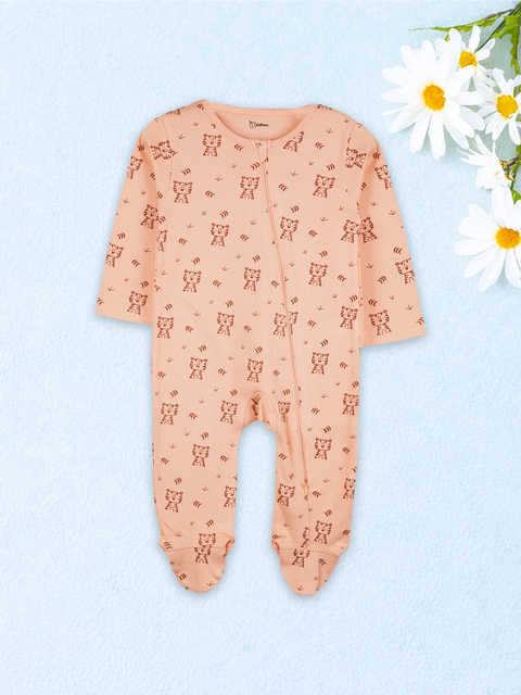 Organic Cotton Baby Romper – Soft Breathable Tiger Print Full Sleeve Zip Sleepsuit