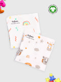 Muslin Premium ultra Soft doubled layer Napkin Multicolor - Pack of 2 | Tiger & Rainbow