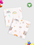Kidbea Muslin Premium ultra Soft doubled layer Napkin Multicolor - Pack of 2 | Tiger & Rainbow