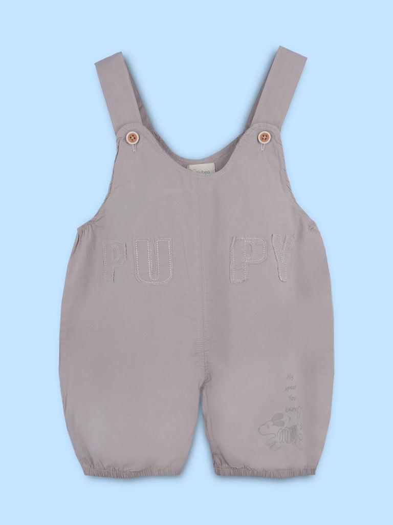 Kids Cotton Dungaree Set with T-Shirt – Grey Suspender Dungaree & White Tee