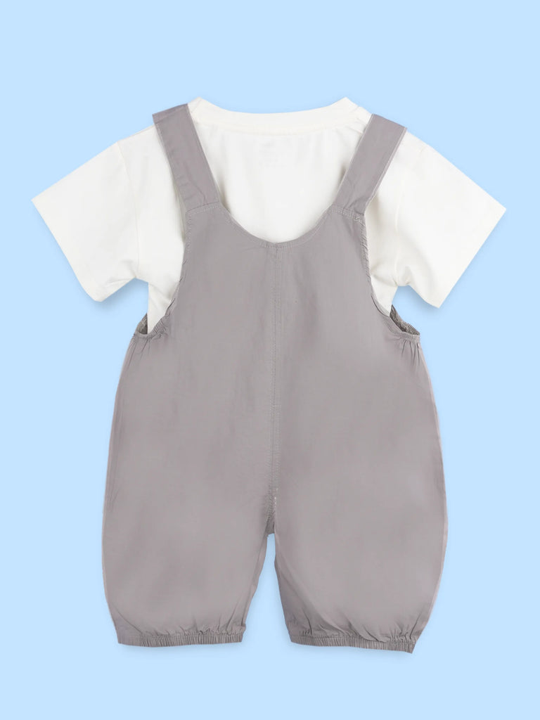 Kids Cotton Dungaree Set with T-Shirt – Grey Suspender Dungaree & White Tee