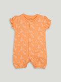 Baby Girl Orange Giraffe Print Romper with Ruffle Sleeves
