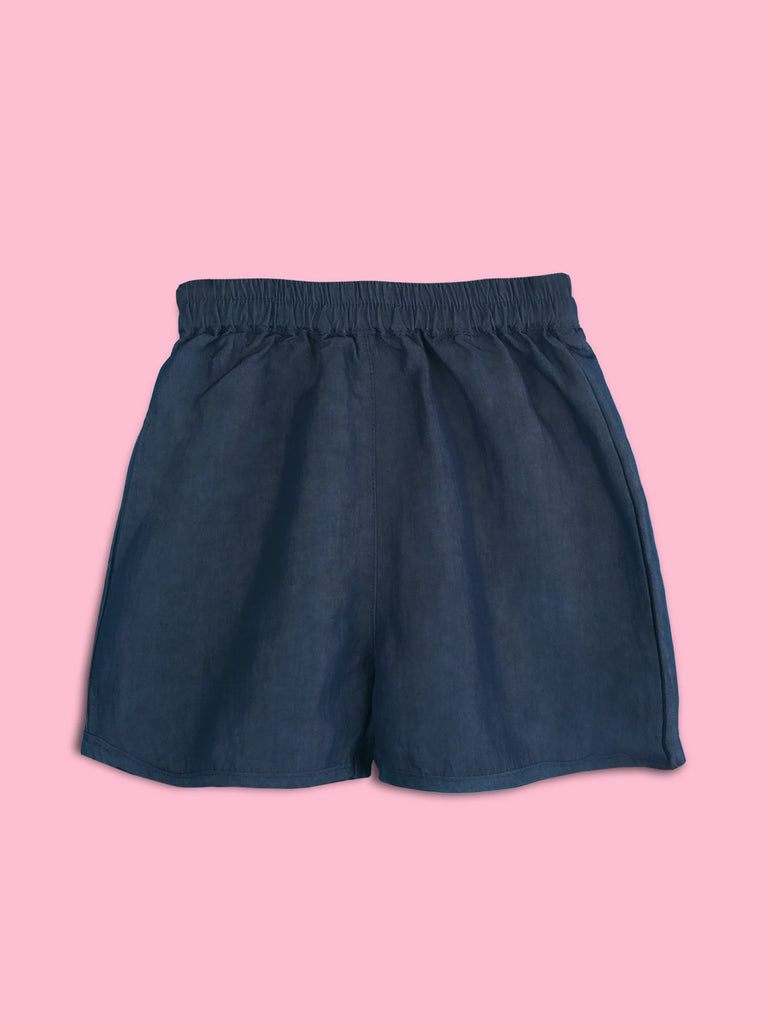 Boys Cotton Shirt & Shorts Set – Blue Striped Shirt with Navy Shorts