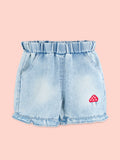 Girls Cotton Co-Ord Set – Peach Bunny T-Shirt with Denim Shorts