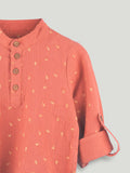 Organic Cotton Boys Mandarin Collar Full Sleeve Shirt - Rust Orange