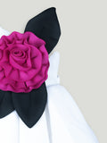 Girls White Partywear Frock – 3D Rose Flower & Leaf Design Dress
