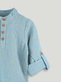Organic Cotton Boys Mandarin Collar Full Sleeve Shirt - Sky Blue