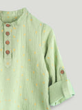 Organic Cotton Boys Mandarin Collar Full Sleeve Shirt - Sage Green