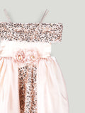 Girls Pink Partywear Frock – Sequin & Floral Embellished High-Low Dress